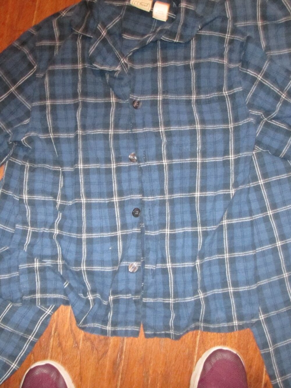 Mens vtg LL BEAN blue green flannel plaid 2 pc pajamas Med /Short